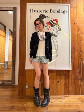 「HYSTERIC GLAMOUR（ヒステリックグラマー）のスタッズ カーディガン（カーディガン/ボレロ、ブラック系）」を使った、moanghaeeeさん（レディース）の春コーディネート