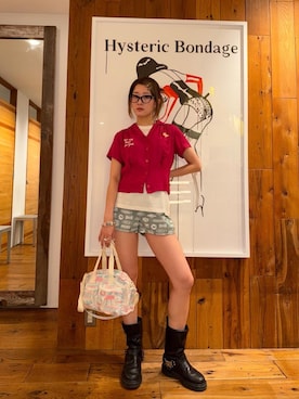 「HYSTERIC GLAMOUR（ヒステリックグラマー）のHG MUSIC ACADEMY ノースリーブ（キャミソール、ホワイト系）」を使った、moanghaeeeさん（レディース）の春コーディネート