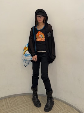 「HYSTERIC GLAMOUR（ヒステリックグラマー）のSTUDS ベルト（ベルト、ブラック系）」を使った、moanghaeeeさん（レディース）の春コーディネート