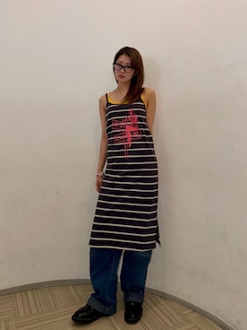 「HYSTERIC GLAMOUR（ヒステリックグラマー）のWAP加工 バギーストレートパンツ（デニムパンツ、ブルー系）」を使った、moanghaeeeさん（レディース）の春コーディネート