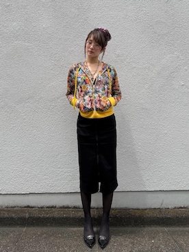「HYSTERIC GLAMOUR（ヒステリックグラマー）のフロントZIPタイトデニムスカート（スカート、ブラック系）」を使った、moanghaeeeさん（レディース）の夏コーディネート