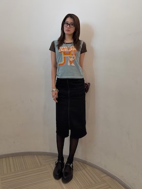 「HYSTERIC GLAMOUR（ヒステリックグラマー）のフロントZIPタイトデニムスカート（スカート、ブラック系）」を使った、moanghaeeeさん（レディース）の夏コーディネート