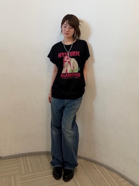 「HYSTERIC GLAMOUR（ヒステリックグラマー）のWAP加工 バギーストレートパンツ（デニムパンツ、ブルー系）」を使った、moanghaeeeさん（レディース）の夏コーディネート