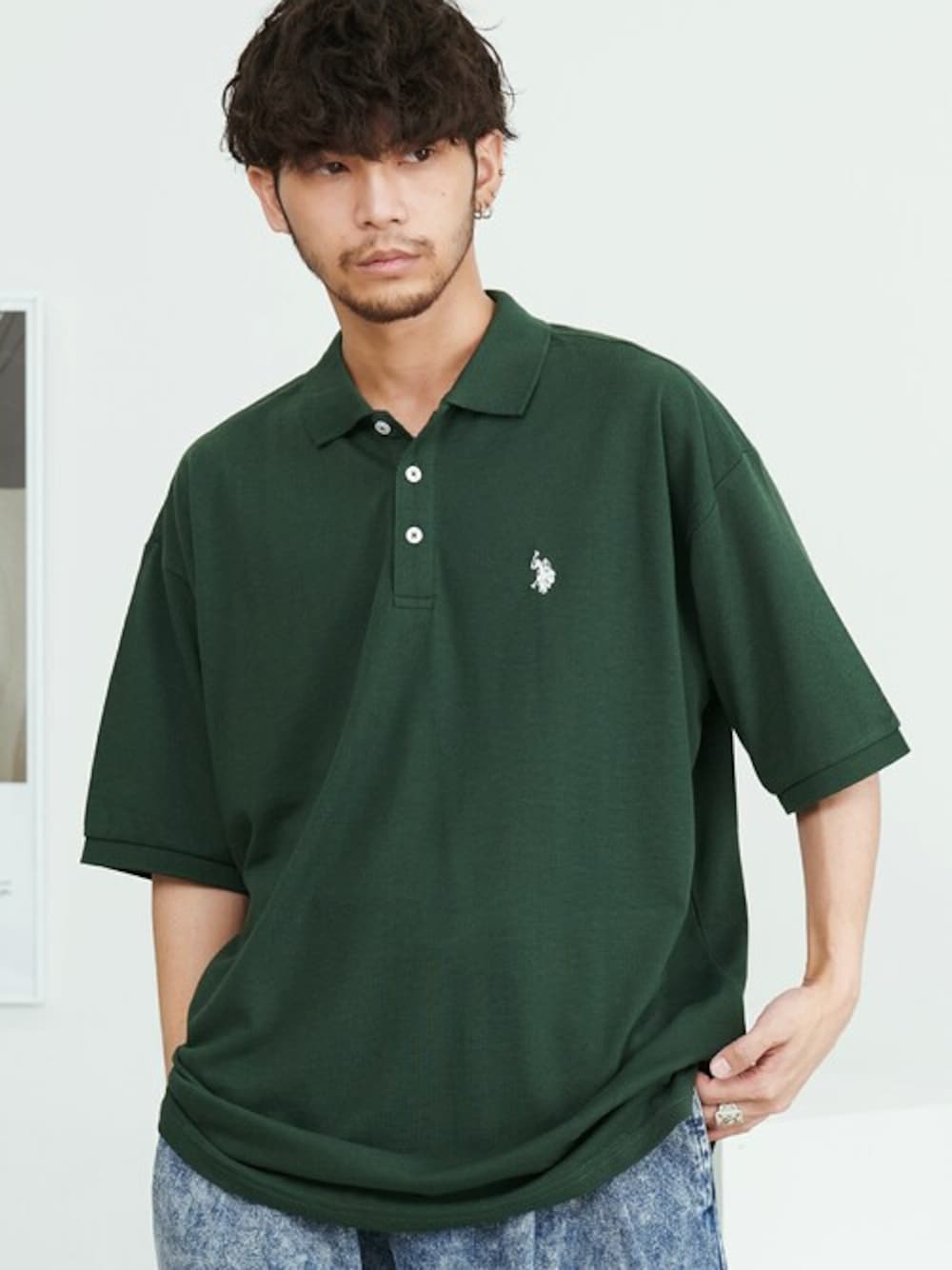 「ポロシャツ、ワンポイント、POLO、刺繡、U.S.POLO ASSN.、ブランドロゴ、ユーエスポロアッスン」｜「U.S. POLO ASSN.の『U.S. POLO ASSN/ユーエスポロアッスン』ワンポイントロゴビッグ半袖ポロシャツ（シャツ/ブラウス、グリーン系）」を使った、SILVER BULLET ZOZOTOWN OFFICIALさん（メンズ・170cm）の夏コーディネートの1枚目の写真