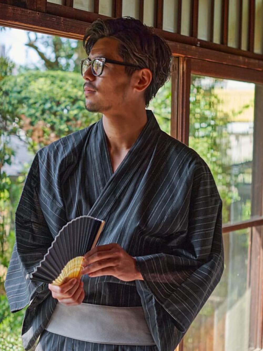 「浴衣、イベント、花火大会、下駄、帯、清涼感、扇子、浴衣男子、夏祭り、セットアイテム」｜「SILVER BULLETの『CavariA/キャバリア』浴衣(浴衣+帯+下駄+扇子+腰紐5点セット)（浴衣、その他）」を使った、SILVER BULLET ZOZOTOWN OFFICIALさん（メンズ・180cm）の夏コーディネートの1枚目の写真