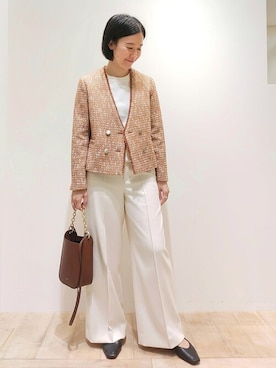 「qualite（カリテ）のアイテム（ノーカラージャケット）」を使った、Chieさん（レディース・164cm）の秋コーディネート