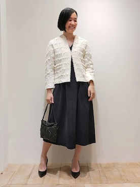 「パーティースタイル」｜「アイテム（ノーカラージャケット）」を使った、Chieさん（レディース・164cm）の冬コーディネート