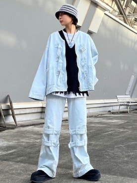 「RNA（アールエヌエー）のアイテム（ノーカラージャケット）」を使った、RNA MEDIA ZOZOTOWN STAFFさん（レディース・169cm）の冬コーディネート