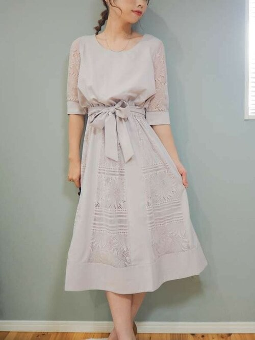フェミニンワンピースドレス大きいサイズミモレ丈&七分袖結婚式