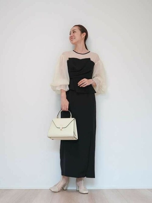 atlo 袖あり&ミモレ丈同窓会ビスチェお呼ばれ結婚式オケージョンドレス atlo ドレス 袖あり＆ミモレ丈同窓会ドレープビスチェお呼ばれ