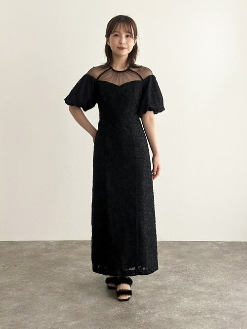 ミモレ丈&袖ありフォーマルオフショルオケージョンドレス 同窓会 オケージョンドレス 結婚式 パーティードレス ミモレ丈&袖あり