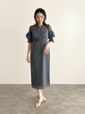 「atlo（アトロ）の結婚式 パーティードレス ビスチェミモレ丈&袖ありセレモニーフォーマル同窓会オケージョンドレスワンピースお呼ばれ 二次会 成人式（ドレス）」を使った、アンバサダーさん（レディース・167cm）の夏コーディネート