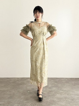 「アイテム（ドレス、グリーン系）」を使った、アンバサダーさん（レディース・164cm）の夏コーディネート