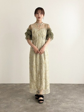 「アイテム（ドレス、グリーン系）」を使った、アンバサダーさん（レディース・157cm）の夏コーディネート