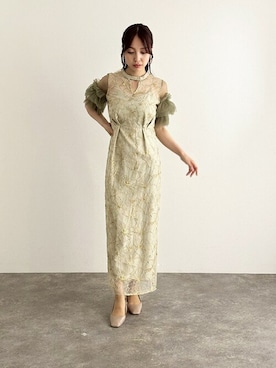 「アイテム（ドレス、グリーン系）」を使った、アンバサダーさん（レディース・159cm）の夏コーディネート