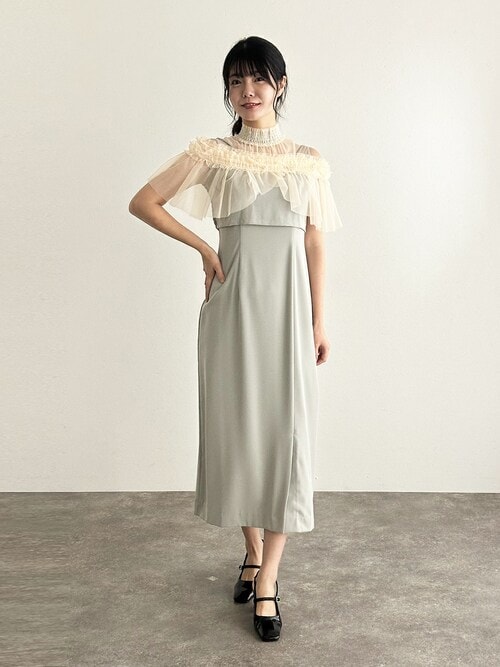 結婚式パーティードレスビスチェミモレ丈&ノースリーブセレモニー