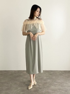 「atlo（アトロ）の結婚式パーティードレスビスチェミモレ丈&ノースリーブセレモニーフォーマルオケージョンドレス同窓会 二次会 成人式（ドレス）」を使った、アンバサダーさん（レディース・167cm）の夏コーディネート