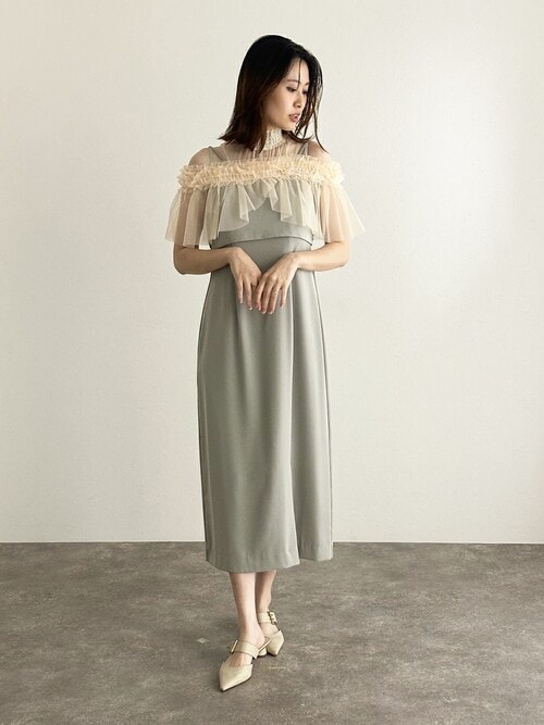 結婚式パーティードレスビスチェミモレ丈&ノースリーブセレモニー