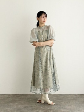 「アイテム（ドレス、グリーン系）」を使った、アンバサダーさん（レディース・153cm）の秋コーディネート