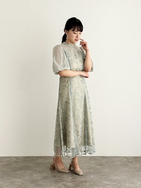 「アイテム（ドレス、グリーン系）」を使った、アンバサダーさん（レディース・158cm）の秋コーディネート