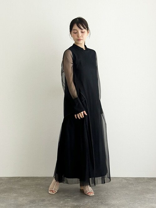 ミモレ丈&袖ありフォーマルチュールパイピングセレモニー結婚式