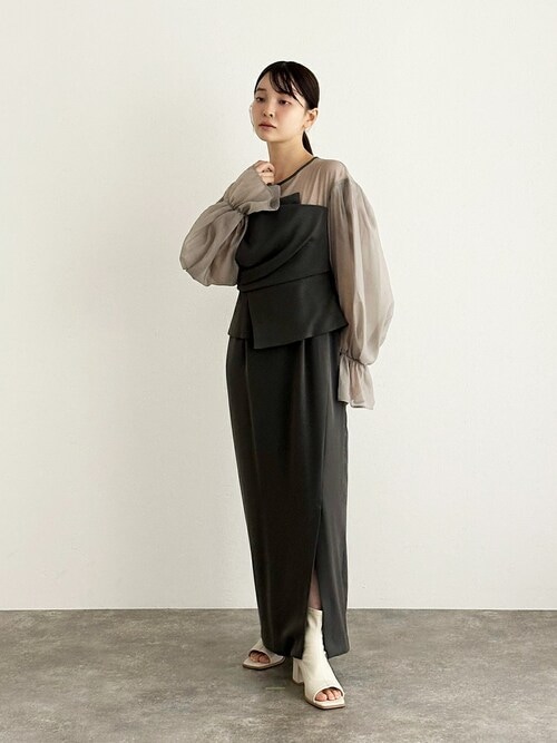 atlo（アトロ） ドレス 袖あり＆ミモレ丈同窓会ドレープビスチェ