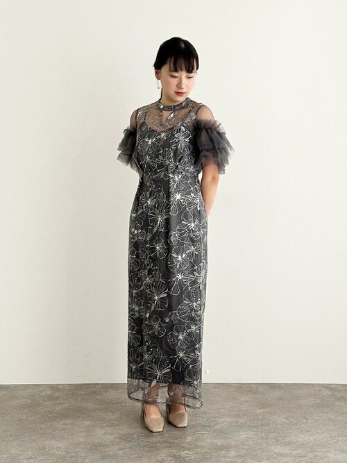 セール】結婚式パーティードレスキーネックミモレ丈&袖ありセレモニー