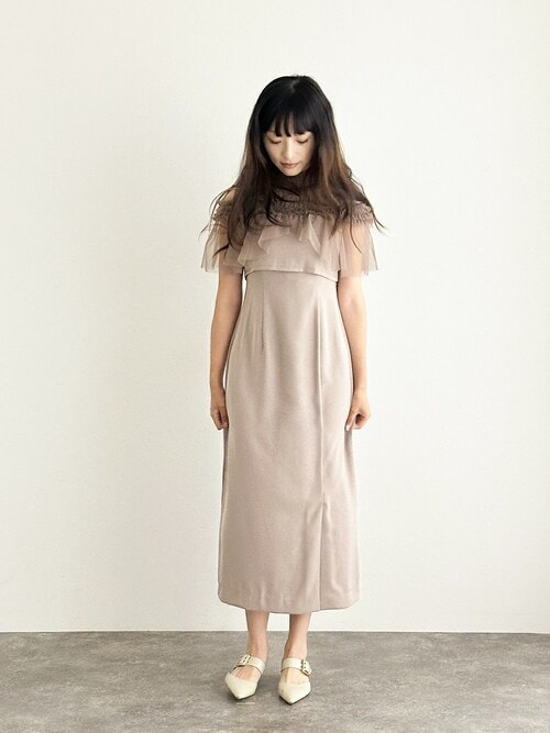 結婚式パーティードレスビスチェミモレ丈&ノースリーブセレモニー