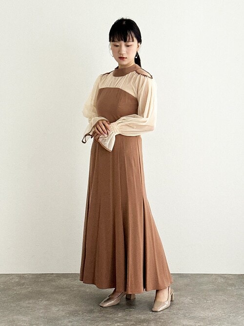 セール】袖あり&ロング パーティードレス チュールお呼ばれ結婚式