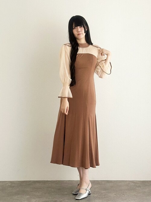 セール】袖あり&ロング パーティードレス チュールお呼ばれ結婚