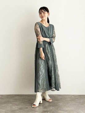 「アイテム（ドレス、グリーン系）」を使った、アンバサダーさん（レディース・153cm）の秋コーディネート