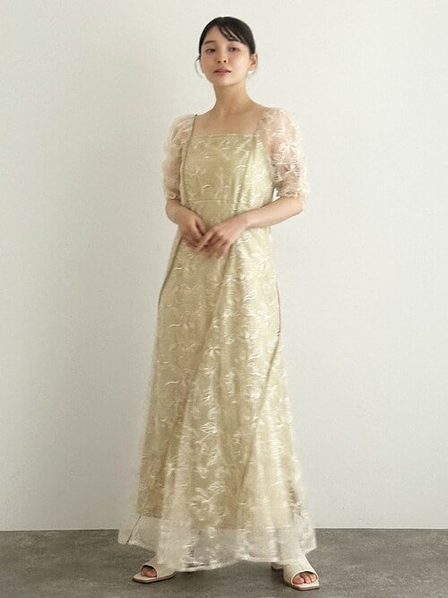 セール】トルネード パイピングスクエアネックフレアパーティードレス