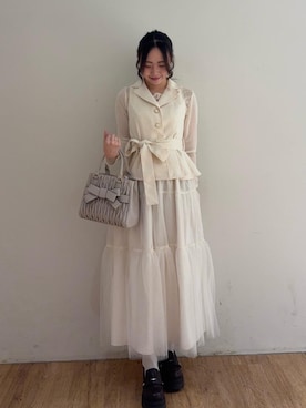 「MAJESTIC LEGON（マジェスティックレゴン）の2WAYボリュームローファー（ローファー、ブラウン系）」を使った、Nanakoさん（レディース）の春コーディネート