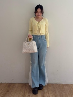 「MAJESTIC LEGON（マジェスティックレゴン）の【お気に入り20,000件超え/高レビュー★★★★★】クラシカルスクエアハンドバッグ（ショルダーバッグ、ホワイト系）」を使った、Nanakoさん（レディース）の春コーディネート