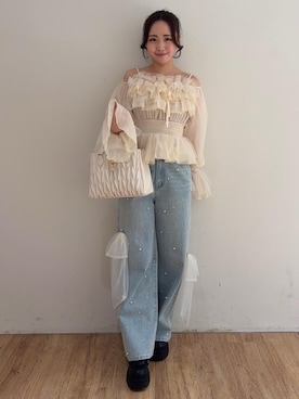 「MAJESTIC LEGON（マジェスティックレゴン）の【お気に入り20,000件超え/高レビュー★★★★★】クラシカルスクエアハンドバッグ（ショルダーバッグ、ホワイト系）」を使った、Nanakoさん（レディース）の春コーディネート