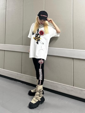 「HYSTERIC GLAMOUR（ヒステリックグラマー）のTHE NEW HYS LINE 八分丈レギンス（その他パンツ）」を使った、aykさん（レディース・157cm）の夏コーディネート