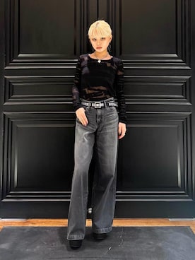 「HYSTERIC GLAMOUR（ヒステリックグラマー）のTYPE LOGO柄ジャカード チビTシャツ（Tシャツ/カットソー）」を使った、aykさん（レディース・157cm）の夏コーディネート