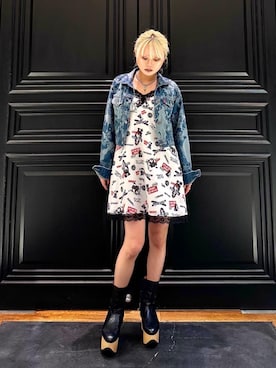 「HYSTERIC GLAMOUR（ヒステリックグラマー）のROCK HAPPENING柄 ワンピース（ワンピース）」を使った、aykさん（レディース・157cm）の秋コーディネート