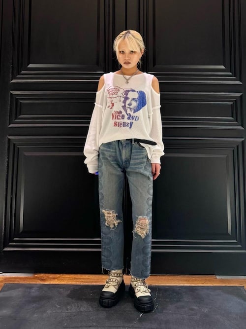 SNAKE LOOP 8分丈クラッシュデニムパンツ（デニムパンツ