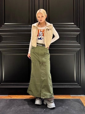 「HYSTERIC GLAMOUR（ヒステリックグラマー）のミリタリーロングスカート（スカート）」を使った、aykさん（レディース・157cm）の秋コーディネート