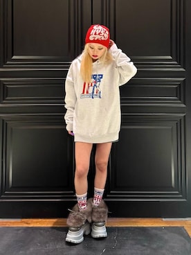 「HYSTERIC GLAMOUR（ヒステリックグラマー）のアイテム（パーカー）」を使った、aykさん（レディース・157cm）の秋コーディネート