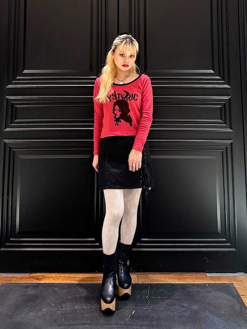 APPLE PANDA刺繍 サイドレースアップデニムミニスカート（デニム