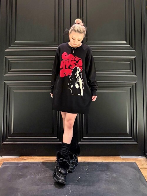 スウェットワンピース・黒●ヒステリックグラマー FLAME WOMAN編込 ワンピース（ワンピース）｜HYSTERIC GLAMOUR