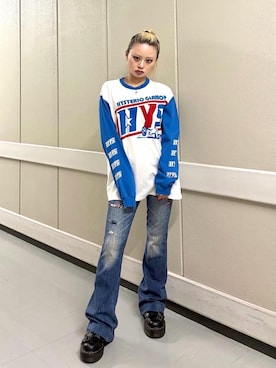 「HYSTERIC GLAMOUR（ヒステリックグラマー）のLEOPARD柄 リバーシブルスウェットパンツ（スウェットパンツ、その他）」を使った、aykさん（レディース・157cm）の春コーディネート