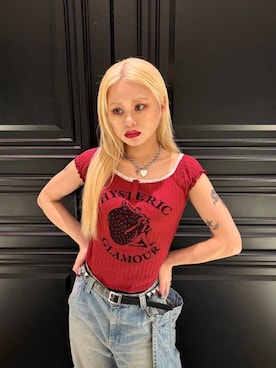 「HYSTERIC GLAMOUR（ヒステリックグラマー）のSTUDS ベルト（ベルト、ブラック系）」を使った、aykさん（レディース・157cm）の春コーディネート