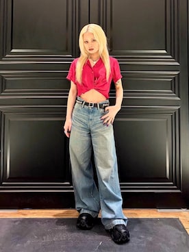 「HYSTERIC GLAMOUR（ヒステリックグラマー）のデニムワイドパンツ（デニムパンツ、ブルー系）」を使った、aykさん（レディース・157cm）の春コーディネート