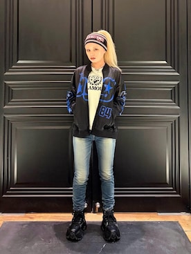 「HYSTERIC GLAMOUR（ヒステリックグラマー）のSTAR FRAME メッシュブルゾン（ブルゾン、ブラック系）」を使った、aykさん（レディース・157cm）の春コーディネート