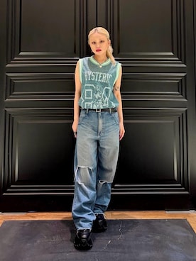 「HYSTERIC GLAMOUR（ヒステリックグラマー）のMAIDEN LOGO柄 チュールジャカードタンクトップ（シャツ/ブラウス、グリーン系）」を使った、aykさん（レディース・157cm）の春コーディネート