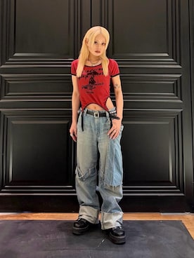 「HYSTERIC GLAMOUR（ヒステリックグラマー）のSTUDS ベルト（ベルト、ブラック系）」を使った、aykさん（レディース・157cm）の夏コーディネート