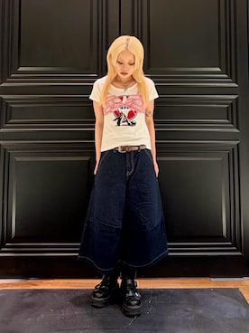 「HYSTERIC GLAMOUR（ヒステリックグラマー）のSIMPLE STUDS ベルト（ベルト、ブラウン系）」を使った、aykさん（レディース・157cm）の夏コーディネート